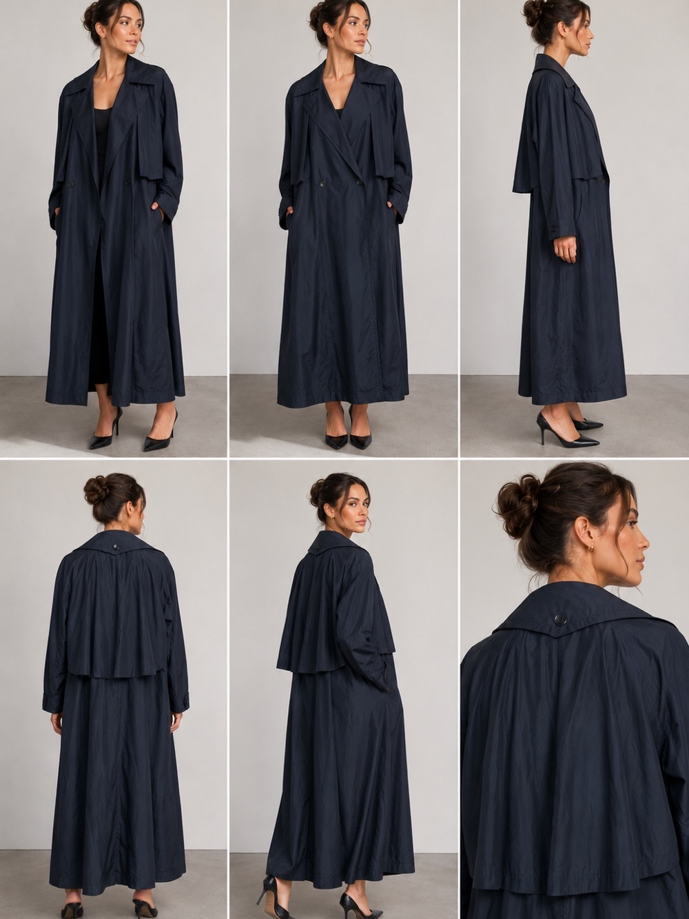 Auth New Fendi 360 Trench Coat oversized 42 IT Large L navy cotton flowy - Picture 3 of 9